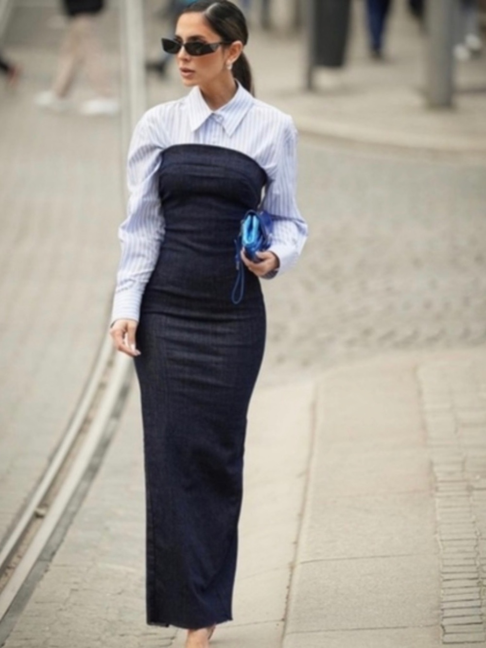 NWT ZARA DENIM TUBE MIDI DRESS S